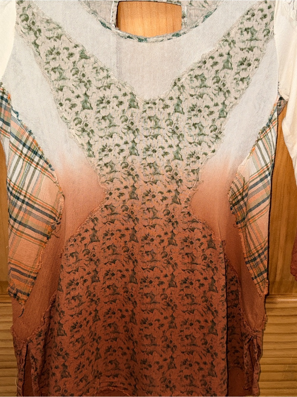 gimmicks by BKE Cream, Green and Rust Mixed-Print Scoop Neck Top-S-GC - Picture 8 of 15